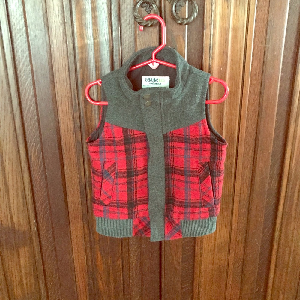 Red plaid wool toddler vest